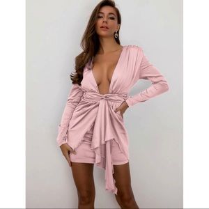 Plunge Neck Belted Bodycon Dress